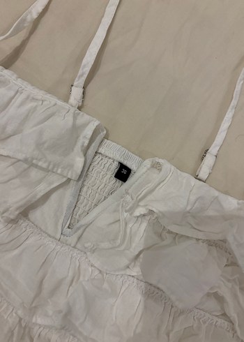 Fırfırlı Askılı Beyaz Keten Bustiyer - Görsel 2