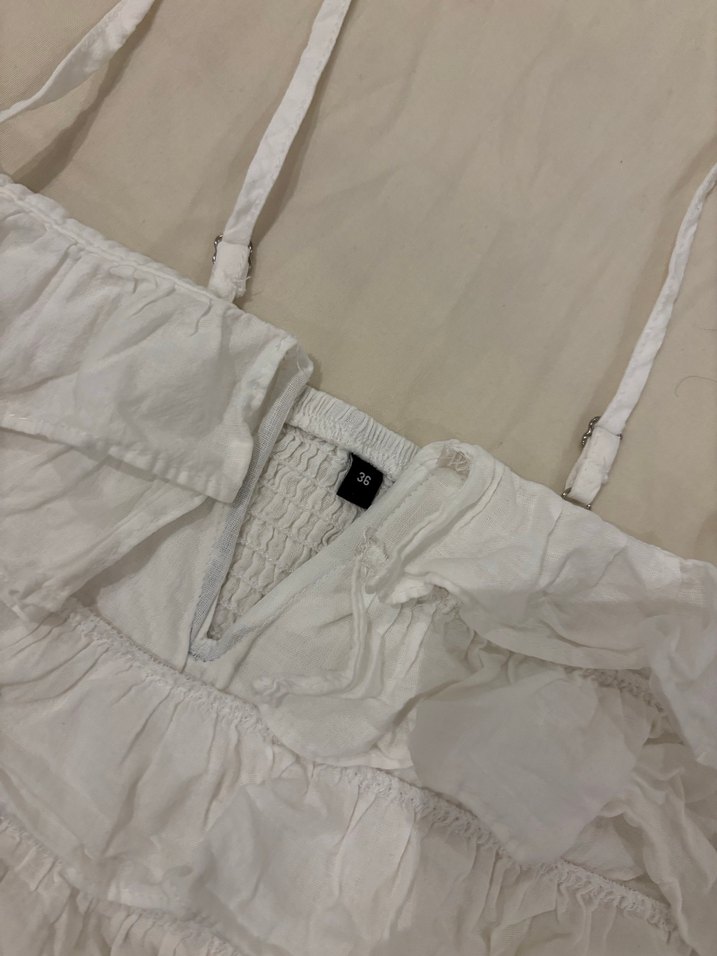 Fırfırlı Askılı Beyaz Keten Bustiyer - Görsel 2