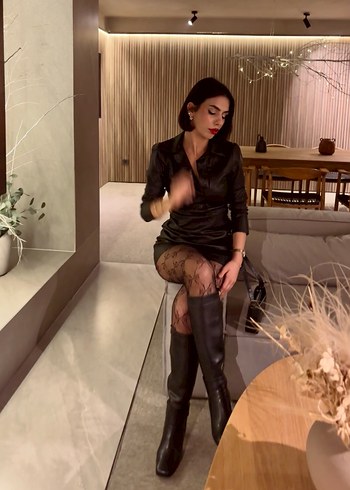 Düğmeli Siyah Deri Mini Elbise - Görsel 5