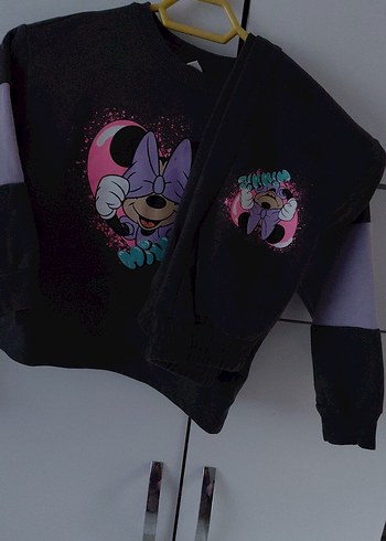 6 Yaş Beden Kız Çocuk Gri Baskılı Sweatshirt ve Pantolon