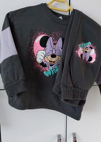 Kız Çocuk Gri Baskılı Sweatshirt ve Pantolon