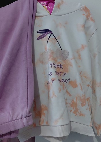6 Yaş Beden mor Renk Mor Düğmeli Kız Sweatshirt Takımı