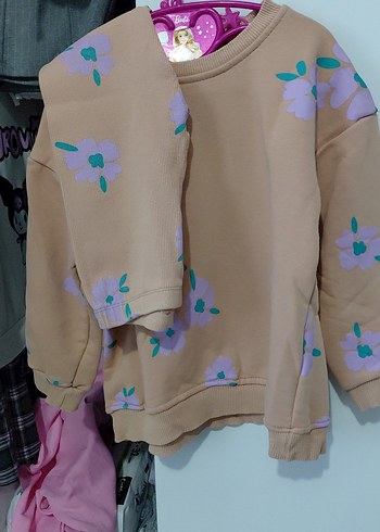 Zara Çiçek Desenli Kahverengi Kız Sweatshirt