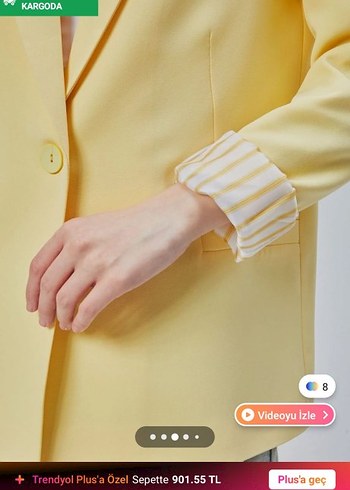 Sarı Kısa Kadın Denim Blazer - Görsel 6