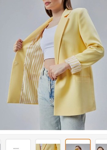 Sarı Kısa Kadın Denim Blazer - Görsel 4