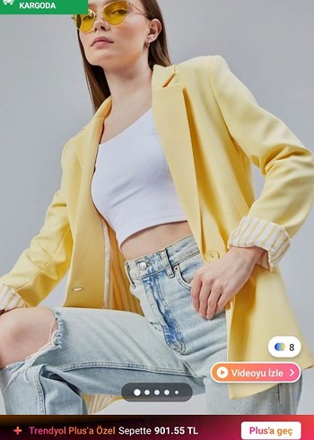 Sarı Kısa Kadın Denim Blazer - Görsel 7