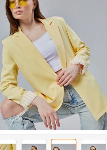 Sarı Kısa Kadın Denim Blazer - Görsel 5