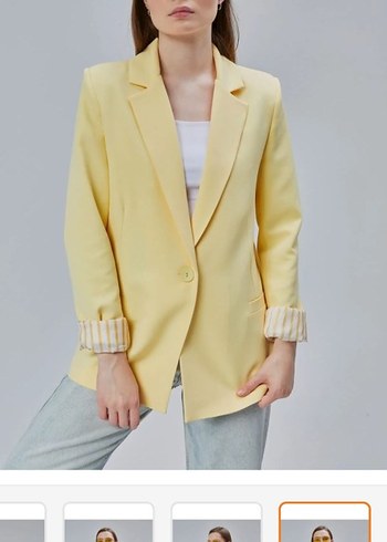 Sarı Kısa Kadın Denim Blazer - Görsel 2
