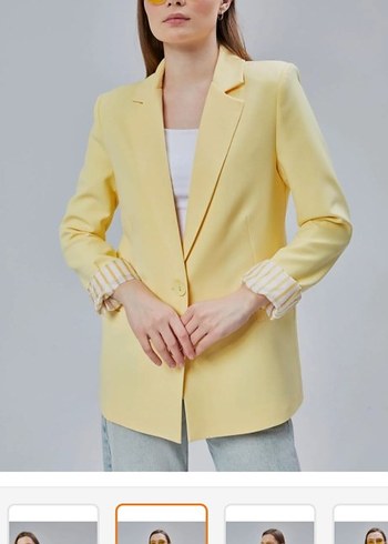 Sarı Kısa Kadın Denim Blazer - Görsel 3
