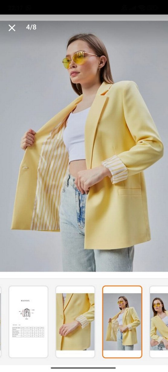 Sarı Kısa Kadın Denim Blazer - Görsel 4