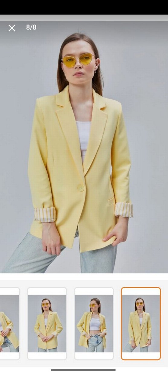 Sarı Kısa Kadın Denim Blazer - Görsel 2