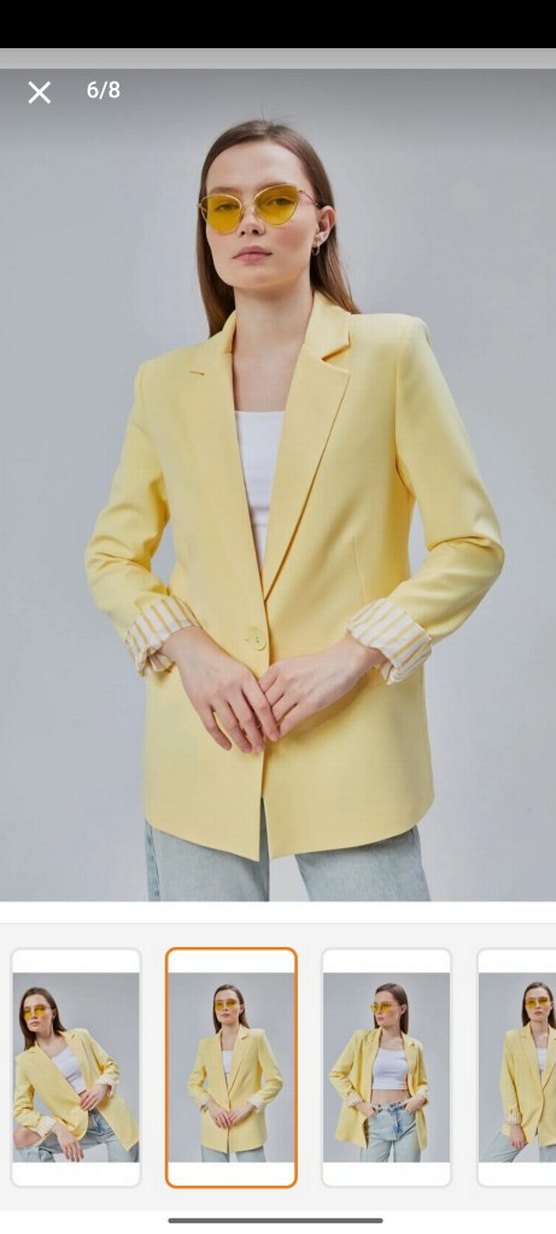 Sarı Kısa Kadın Denim Blazer - Görsel 3