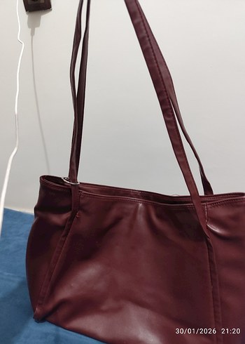 Bordo Deri Kadın Omuz Çantası - Görsel 4
