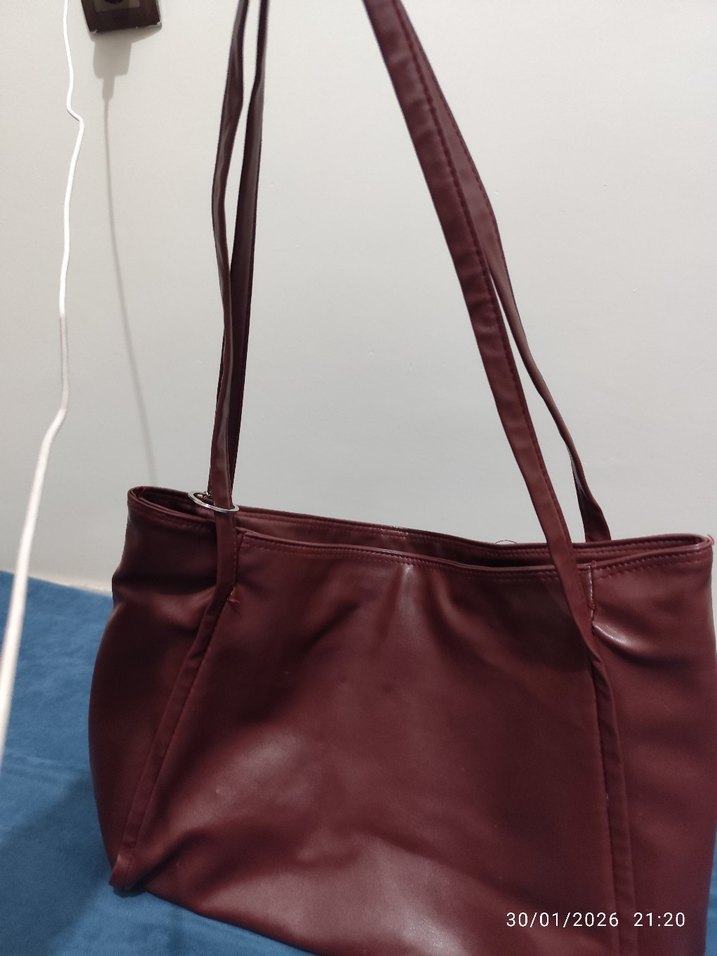 Bordo Deri Kadın Omuz Çantası - Görsel 4