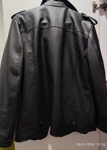 Siyah Biker Deri Ceket Fermuarlı - Görsel 4