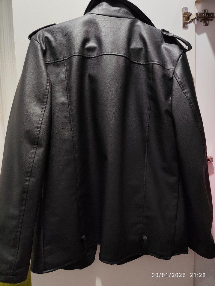 Siyah Biker Deri Ceket Fermuarlı - Görsel 3