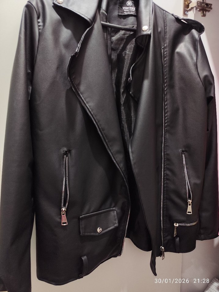Siyah Biker Deri Ceket Fermuarlı - Görsel 2