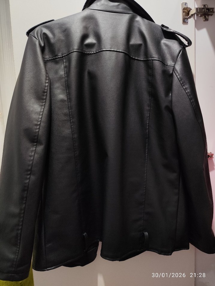 Siyah Biker Deri Ceket Fermuarlı - Görsel 4