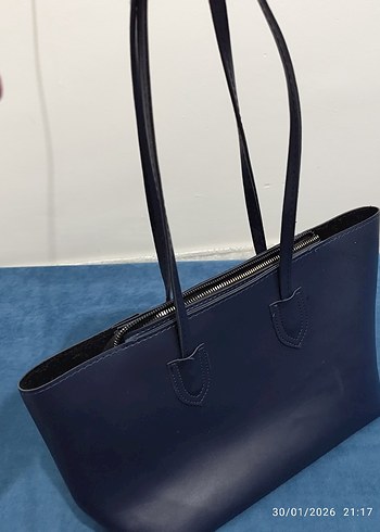 Lacivert Deri Kadın Çanta - Görsel 6