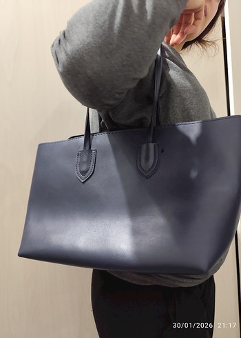 Lacivert Deri Kadın Çanta - Görsel 2