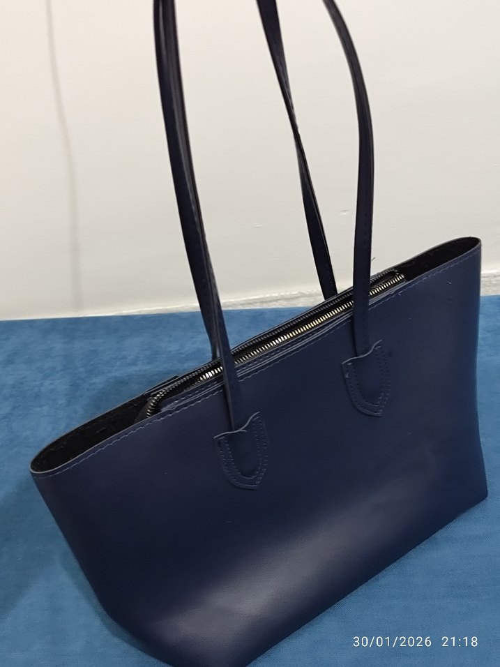 Lacivert Deri Kadın Çanta - Görsel 5