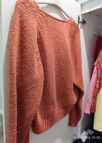 V Yaka Bohem Tarz Kadın Örgü Kazak - Görsel 5