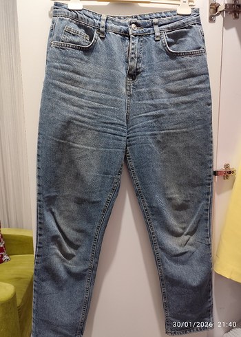 Gri Mavi Kadın Denim Salaş Pantolon - Görsel 3