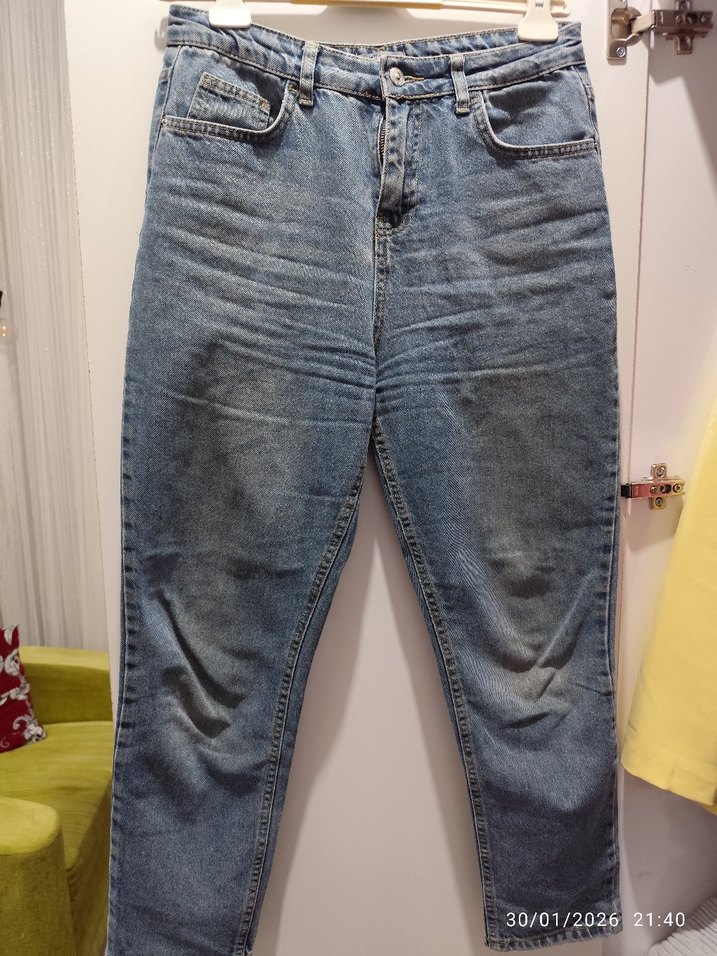 Gri Mavi Kadın Denim Salaş Pantolon - Görsel 3