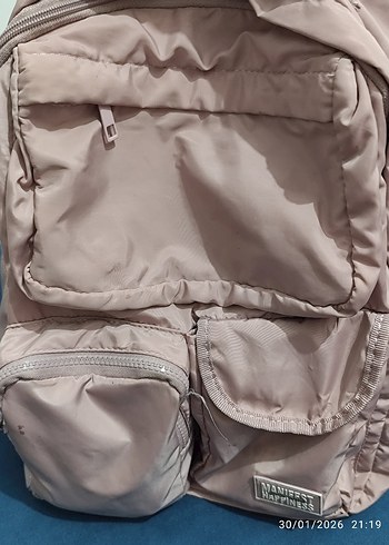 Bej Kadın Sırt Çantası Fermuarlı Cepli - Görsel 3