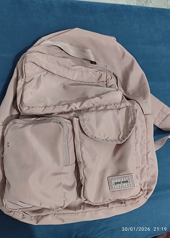 Bej Kadın Sırt Çantası Fermuarlı Cepli - Görsel 2