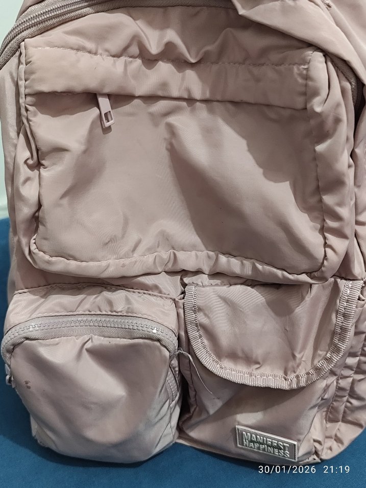 Bej Kadın Sırt Çantası Fermuarlı Cepli - Görsel 3