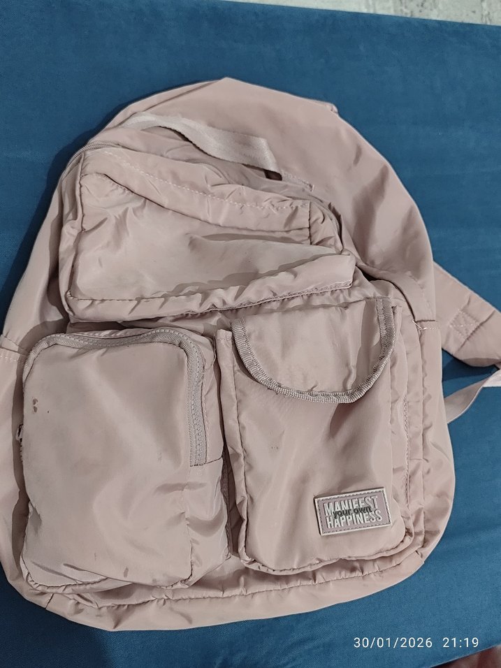 Bej Kadın Sırt Çantası Fermuarlı Cepli - Görsel 2