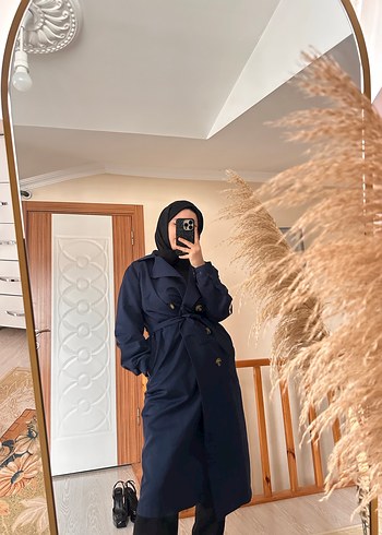 Kadın lacivert Uzun Trençkot - Görsel 2