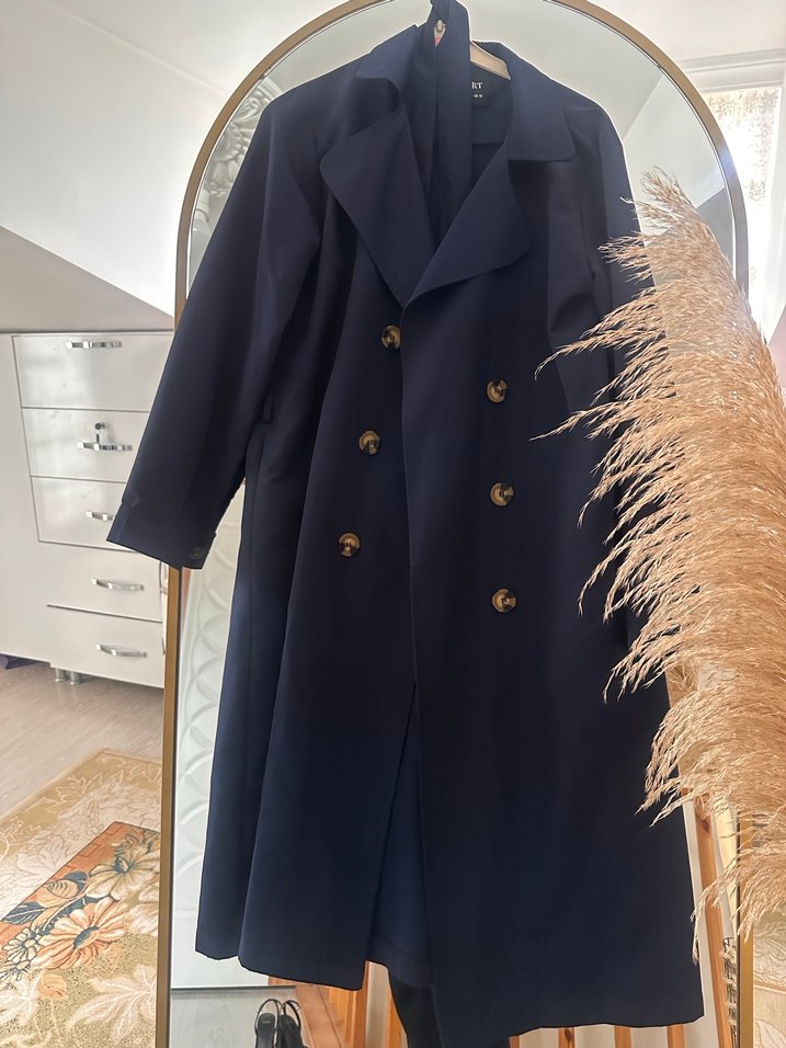 Kadın lacivert Uzun Trençkot - Görsel 3