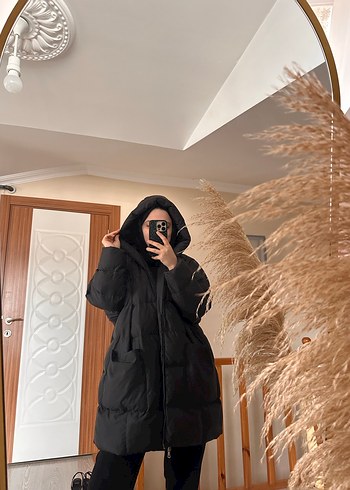 Kadın Siyah Uzun Kışlık Mont - Görsel 2