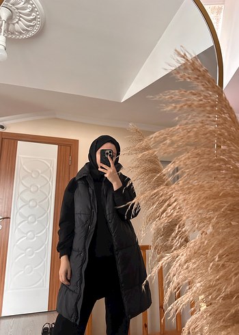 Siyah Midi Kadın Kışlık şişme yelek - Görsel 2