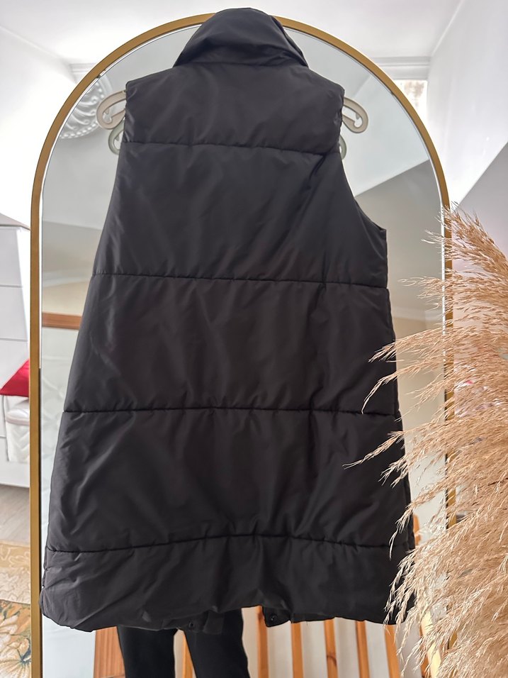 Siyah Midi Kadın Kışlık şişme yelek - Görsel 5