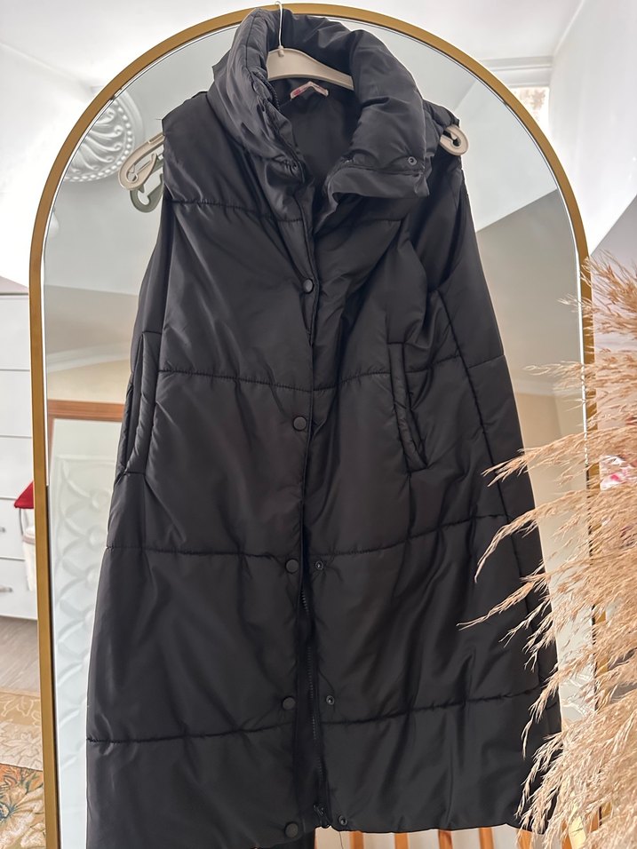 Siyah Midi Kadın Kışlık şişme yelek - Görsel 3