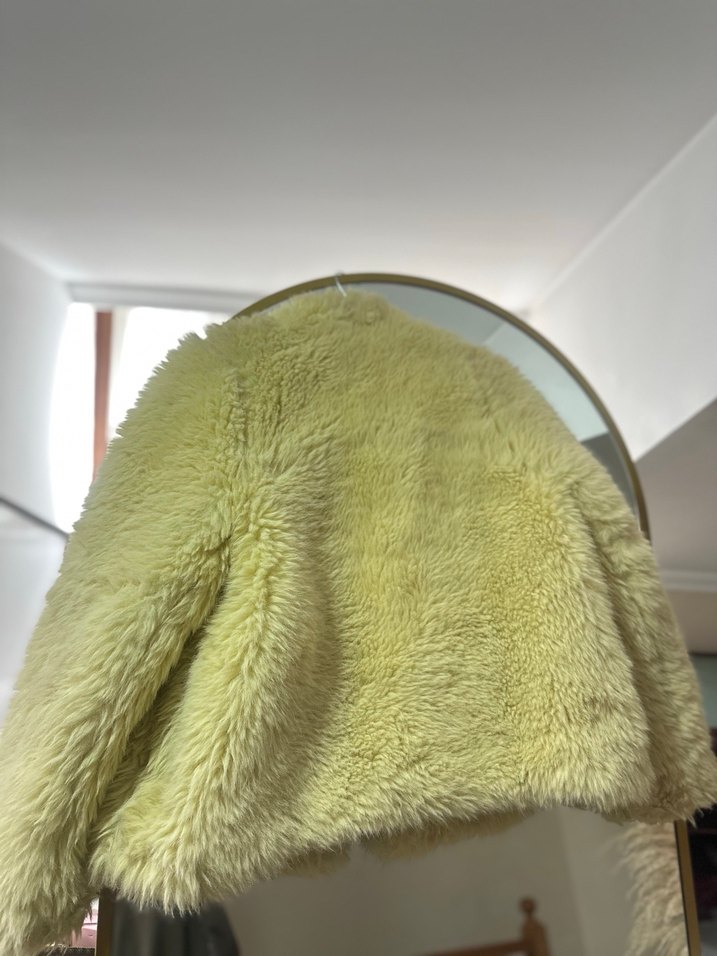 Sarı Kadın Peluş Kürk Ceket - Görsel 2