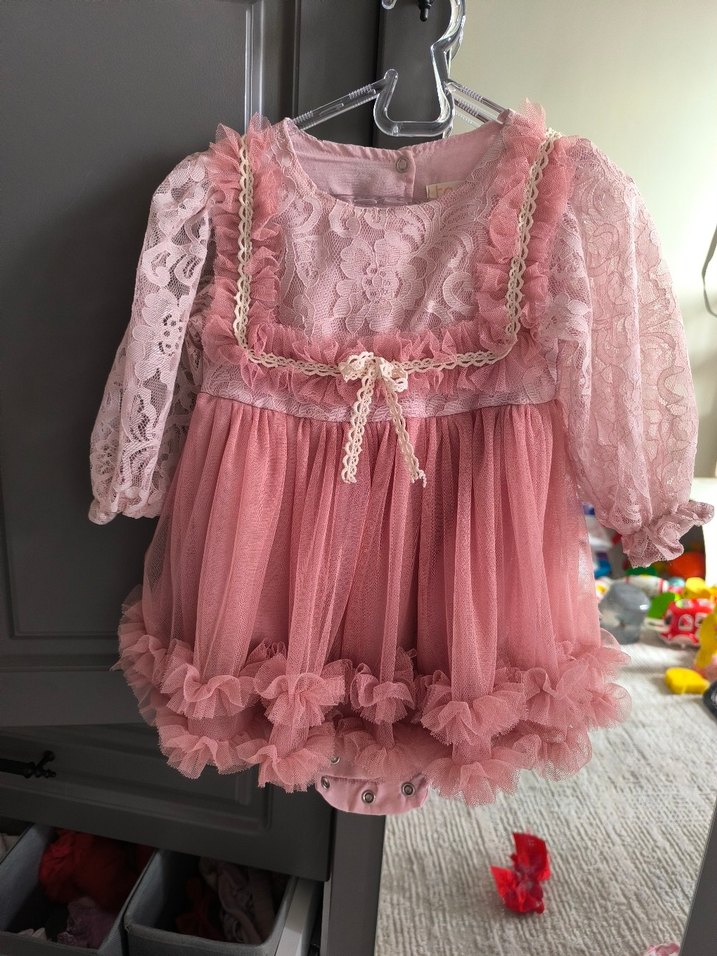 Dantel Detaylı Pembe Kız Çocuk Elbise - Görsel 2
