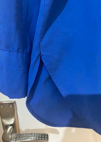 Mavi Düğmeli Kadın Keten Gömlek - Görsel 4