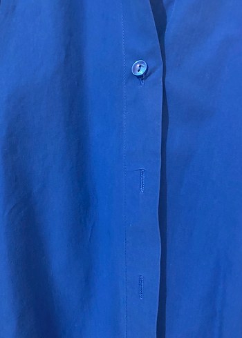 Mavi Düğmeli Kadın Keten Gömlek - Görsel 2