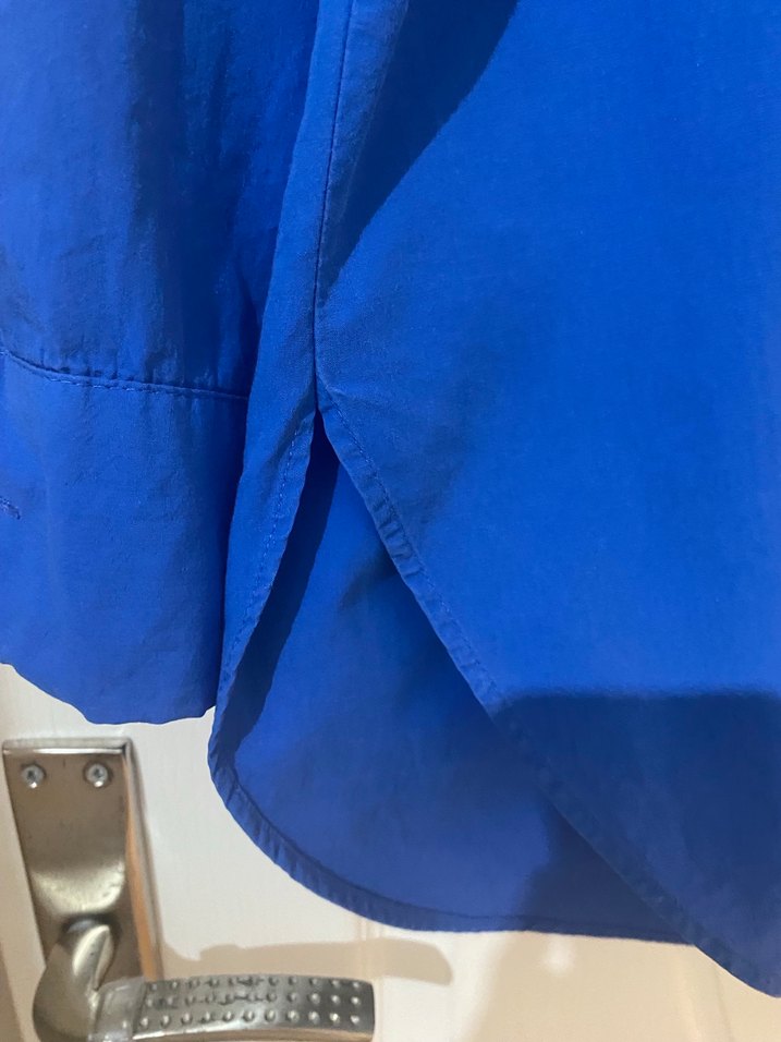 Mavi Düğmeli Kadın Keten Gömlek - Görsel 4