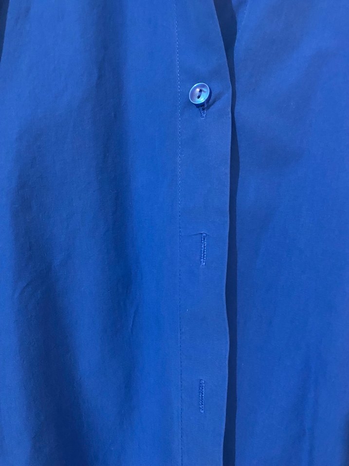 Mavi Düğmeli Kadın Keten Gömlek - Görsel 2