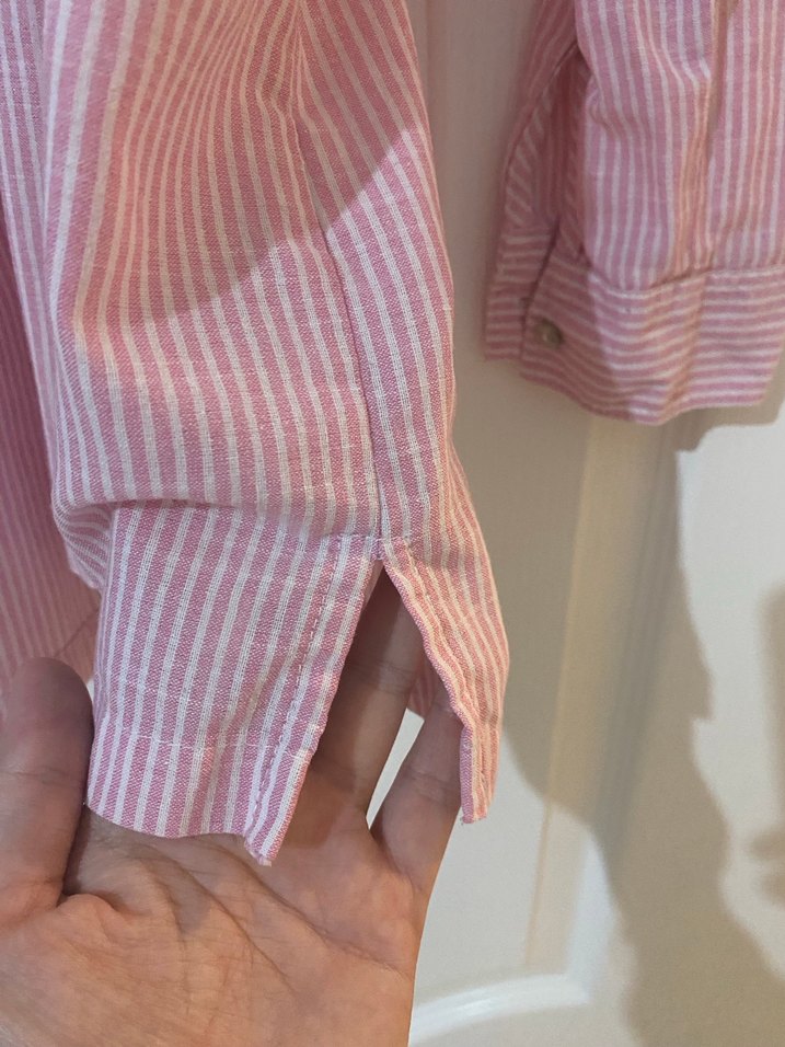 Pembe Keten Rahat Kesim Uzun Kollu Gömlek - Görsel 4