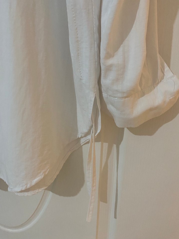 Kadın Beyaz Keten Uzun Kollu Gömlek - Görsel 2