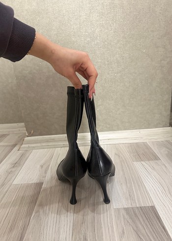 Siyah Deri Stiletto Topuklu Kadın Bot - Görsel 3