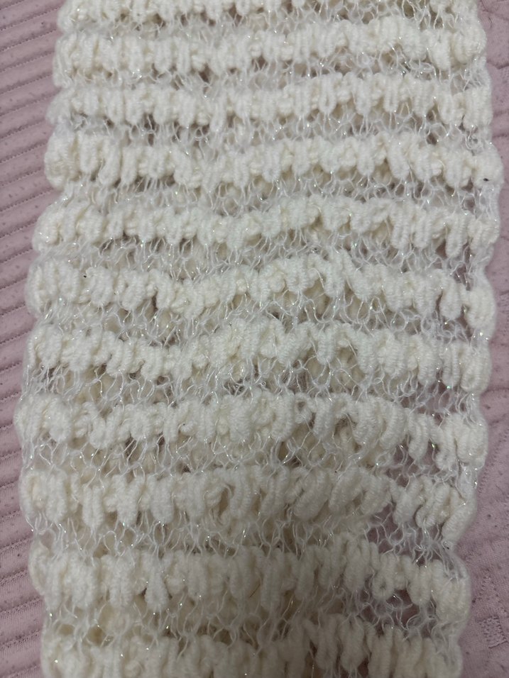 Beyaz Örgü Bohem Atkı - Görsel 2