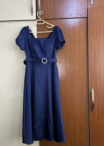 Parlak Lacivert Midi elbise - Görsel 3