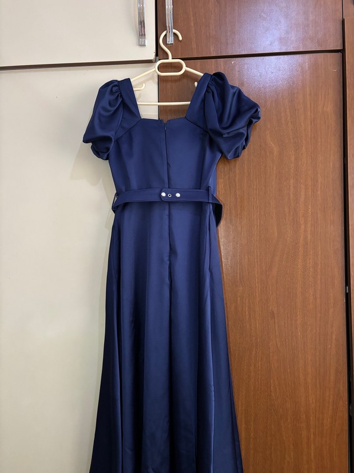Parlak Lacivert Midi elbise - Görsel 4